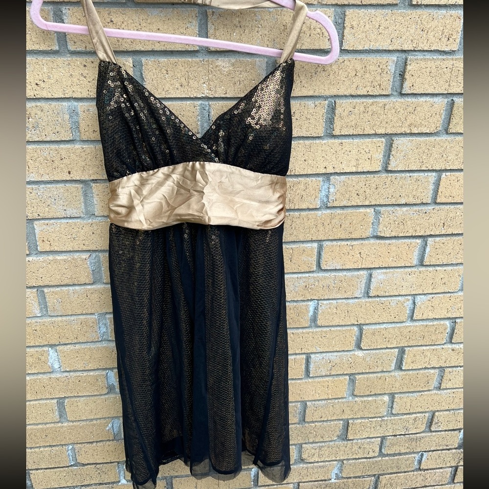 Black & Bronze Sequin Halter Dress